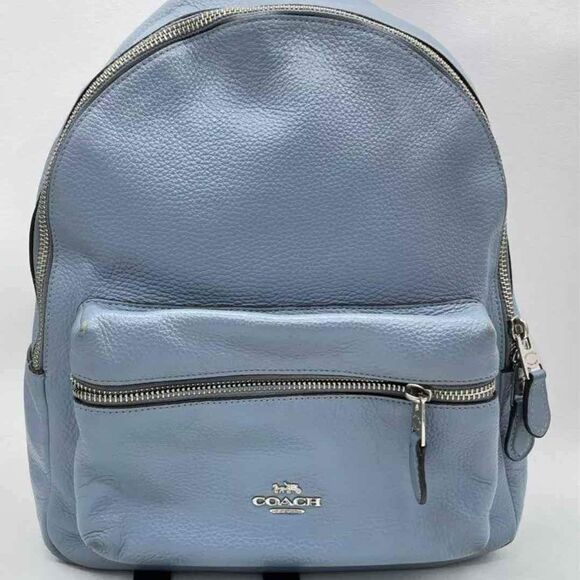 Coach Designer Charlie Medium Backpack in Light Blue Pebble Leather Shoulder Bag - Picture 1 of 8